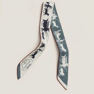 HERMES BNIB Paris Qui Roule forever Twilly Leather trim silk twilly